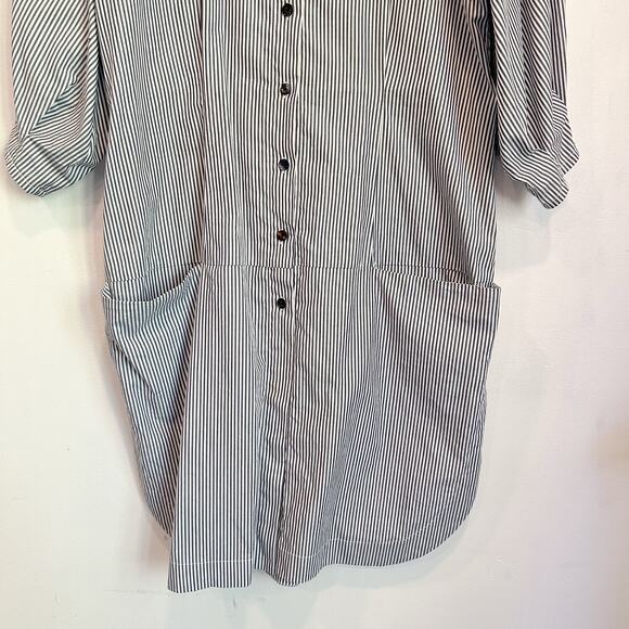 Matthildur Cotton Striped Button Up Short Sleeve Dress Gray Size 3 - Picture 3 of 7